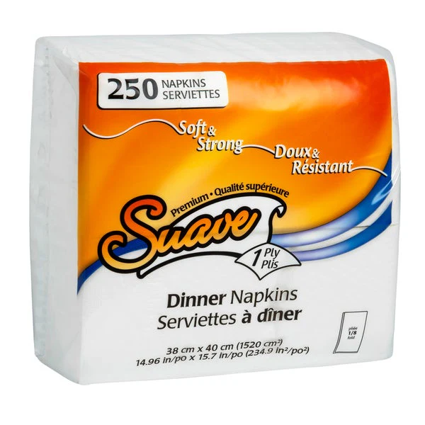 Suave 1-ply Dinner Napkins - 12 packs of 250 - Disposables, Restaurant Packaging and Take-Out Supplies - Canadian Distribution - Ships Free Within Canada on Orders Above CAD $199