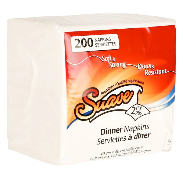 Suave Dinner Napkins 2-ply 1/8 Fold - 4 packs of 200  - Disposables, Restaurant Packaging and Take-Out Supplies - Canadian Distribution - Ships Free Within Canada on Orders Above CAD $199
