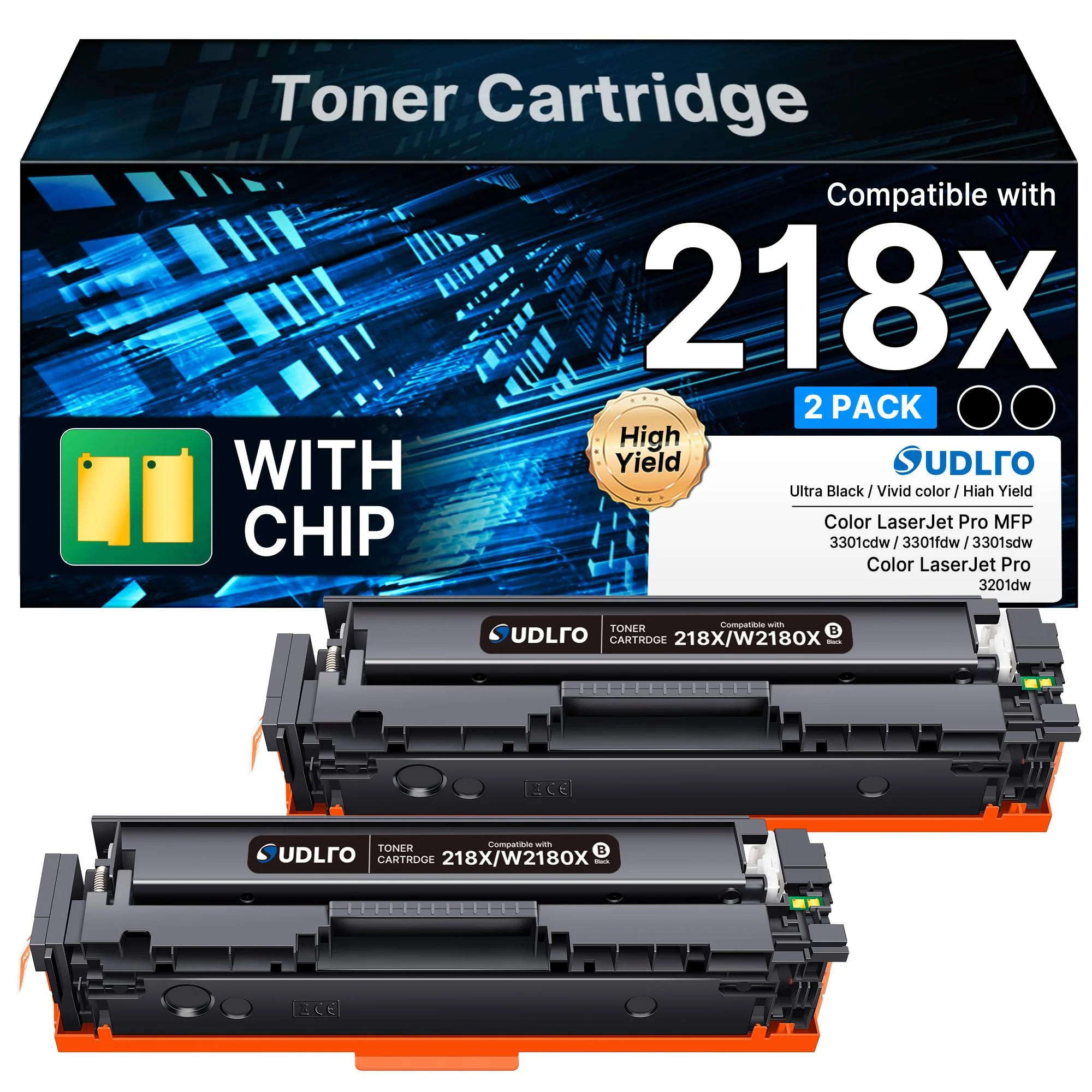 SUDLTO 218X W2180X Black Toner Cartridges with Chip - High Yield 2-Pack for HP Color LaserJet Pro MFP - Canadian Distribution - Ships Free Within Canada on Orders Above CAD $199