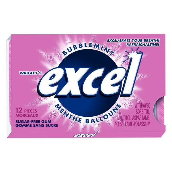 Sugar-free Bubblemint Gum - 48 x Packs of 12 - Excel - Canadian Distribution - Ships Free Within Canada on Orders Above CAD $199
