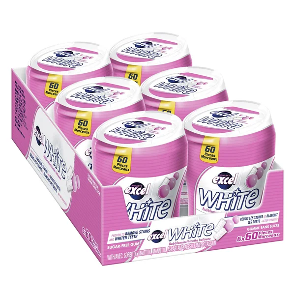 Sugar-free Bubblemint Gum Bottles - 24 x Packs of 60 - Excel - Canadian Distribution - Ships Free Within Canada on Orders Above CAD $199 - Image 2
