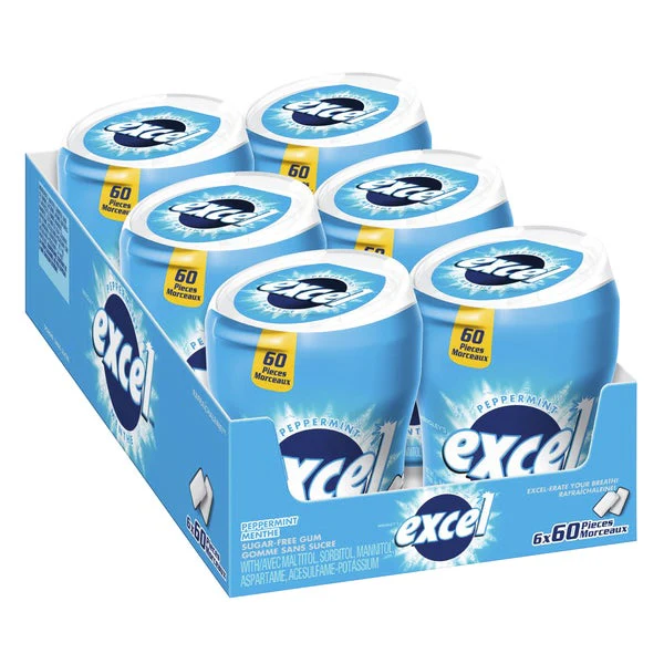 Sugar-free Peppermint Gum Bottles - 24 x Packs of 60 - Excel - Canadian Distribution - Ships Free Within Canada on Orders Above CAD $199 - Image 2