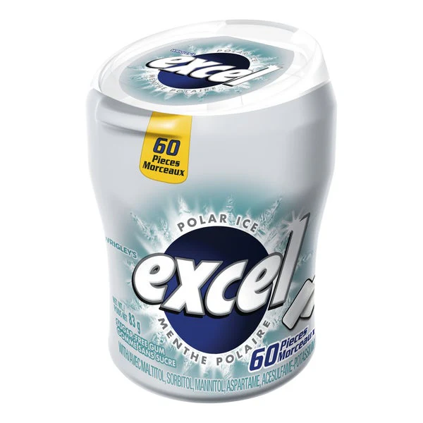 Sugar-free Polar Ice Gum Bottles - 24 x Packs of 60 - Excel - Canadian Distribution - Ships Free Within Canada on Orders Above CAD $199