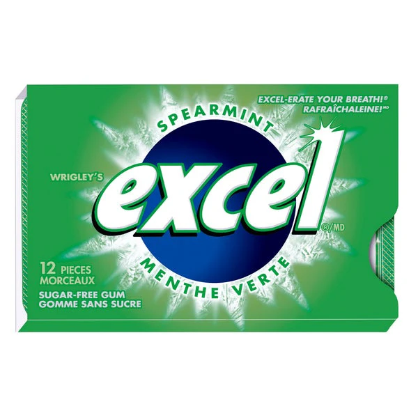 Sugar-free Spearmint Gum - 48 x Packs of 12 - Excel - Canadian Distribution - Ships Free Within Canada on Orders Above CAD $199