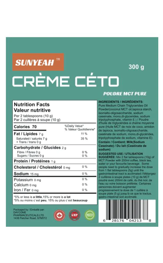 SUNYEAH – MCT Oil Powder – Unflavoured – 300g – Pure C8 C10 - Canadian Distribution - Ships Free Within Canada on Orders Above CAD $199 - Image 3