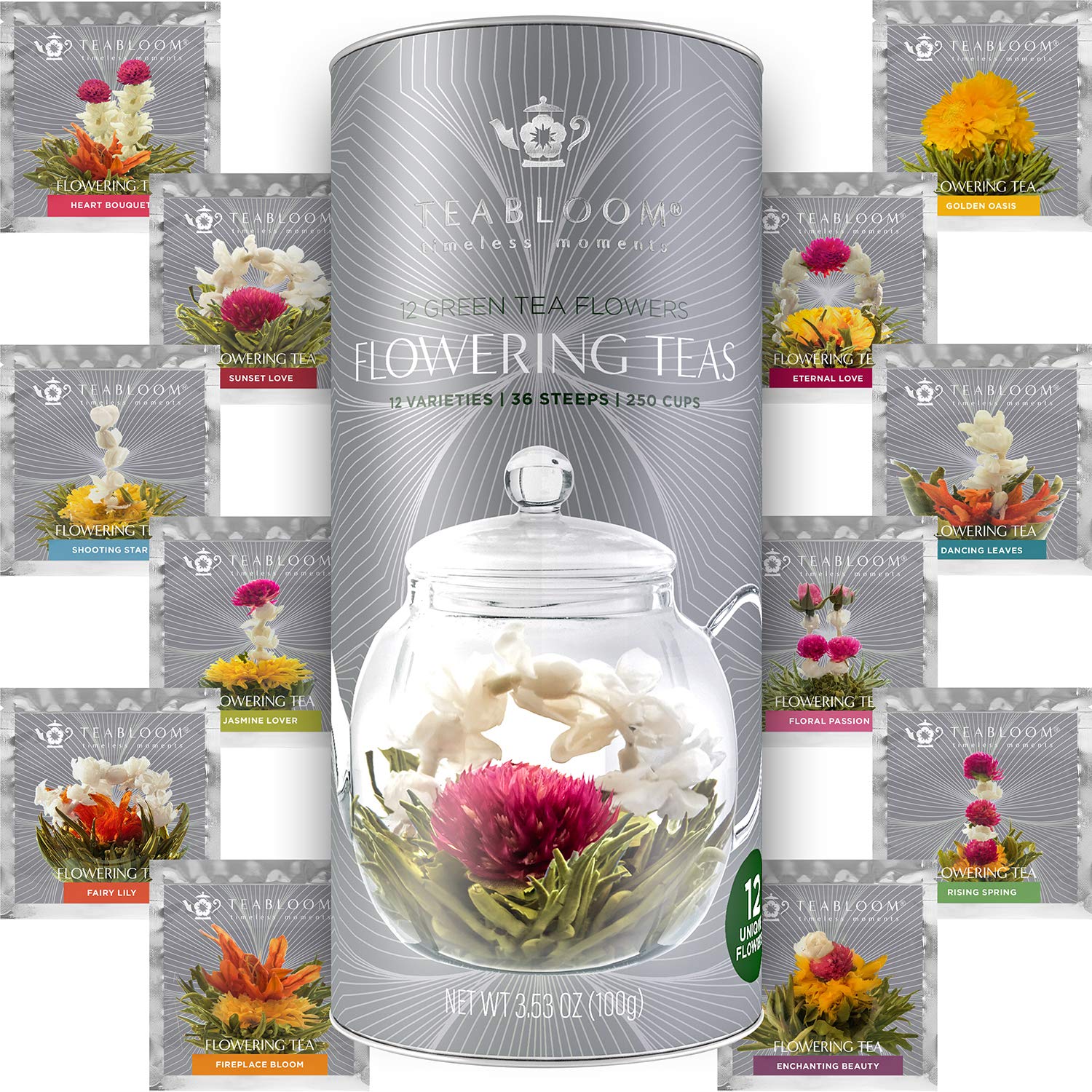 Teabloom – Flowering Tea Gift Set – Blooming Tea Flowers – 12 Flowers (36 Steeps) - Canadian Distribution - Ships Free Within Canada on Orders Above CAD $199