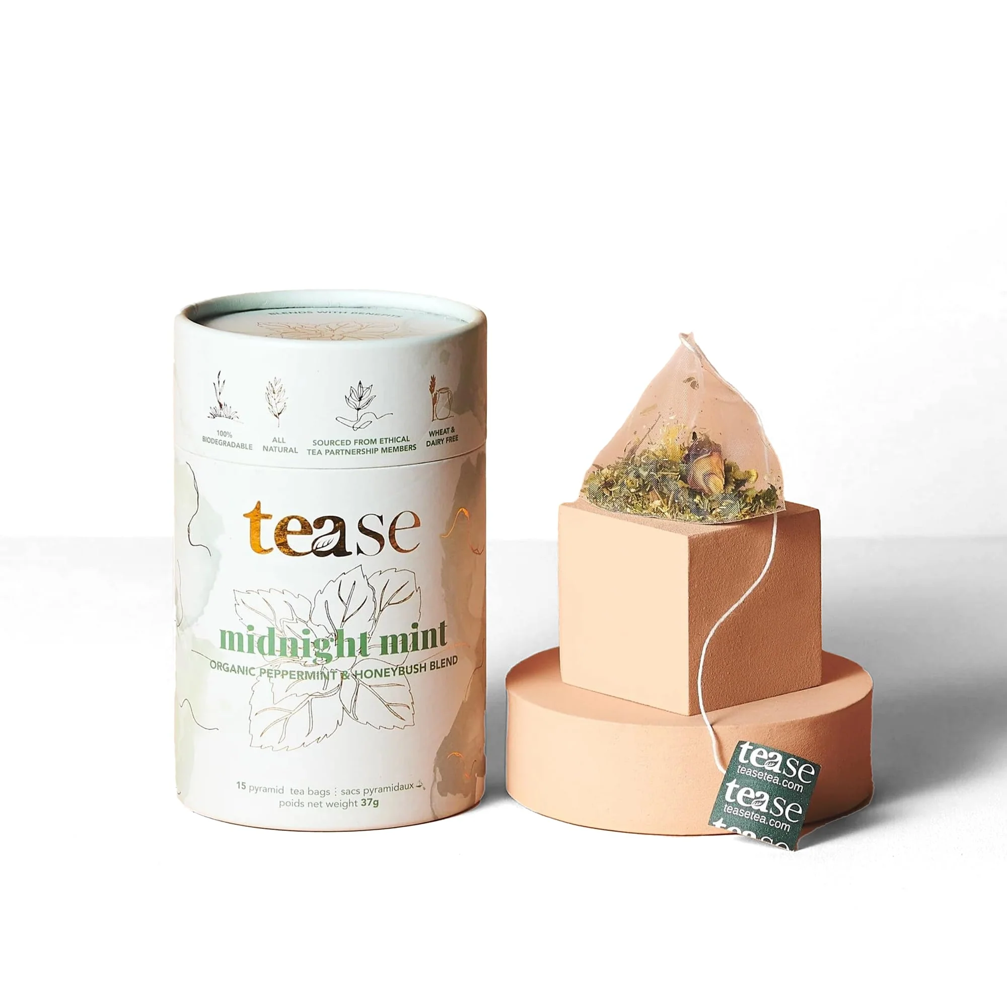 Tease Tea Organic Midnight Mint - Caffeine-Free Herbal Digestive Blend with Peppermint, Spearmint & Peach - Canadian Distribution - Ships Free Within Canada on Orders Above CAD $199