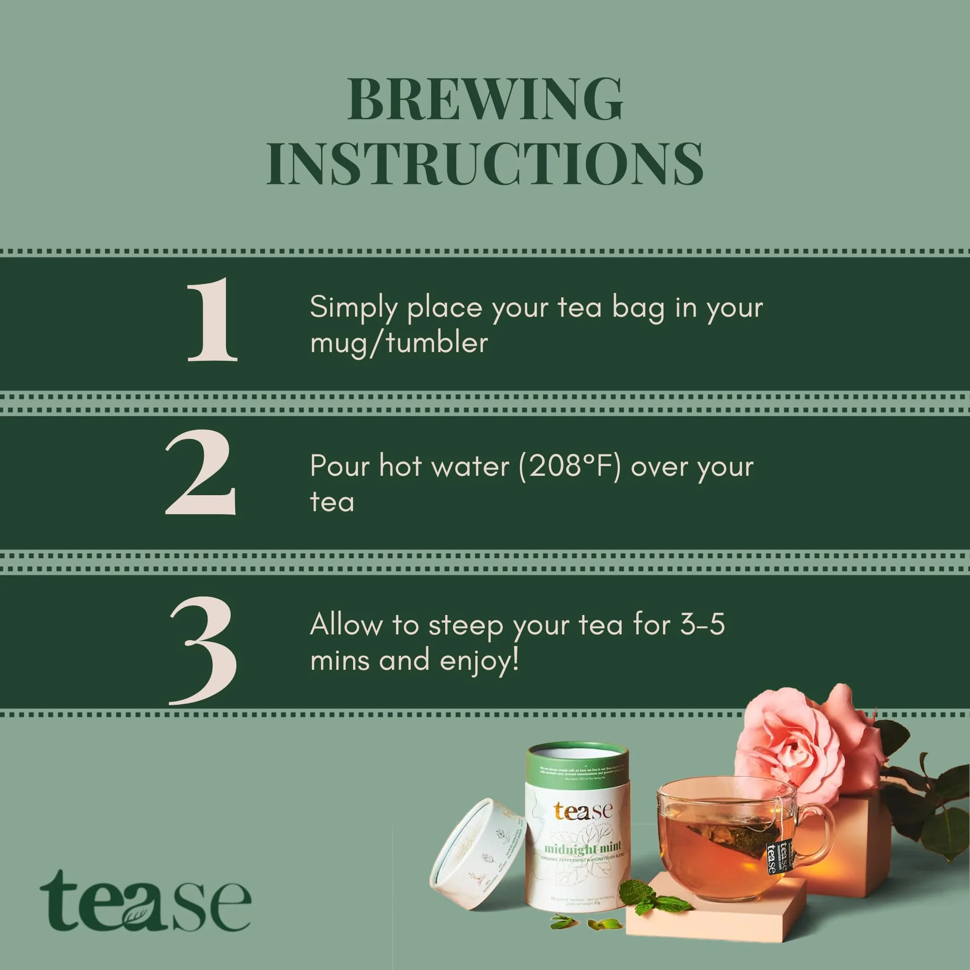 Tease Tea Organic Midnight Mint - Caffeine-Free Herbal Digestive Blend with Peppermint, Spearmint & Peach - Canadian Distribution - Ships Free Within Canada on Orders Above CAD $199 - Image 3