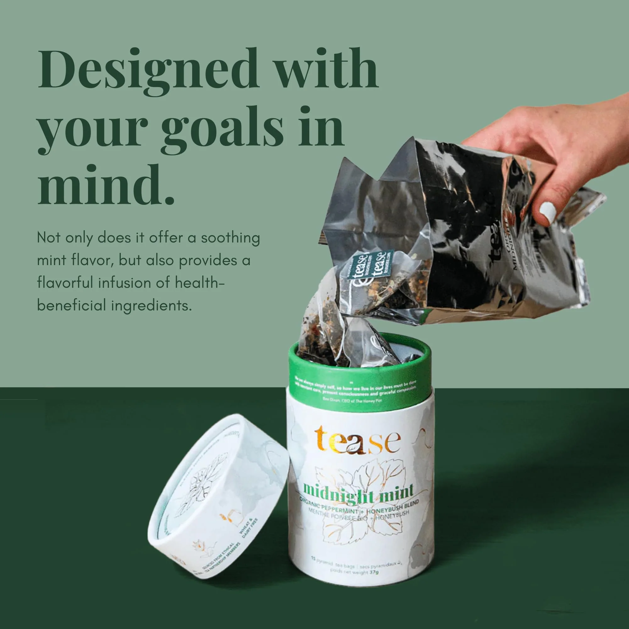 Tease Tea Organic Midnight Mint - Caffeine-Free Herbal Digestive Blend with Peppermint, Spearmint & Peach - Canadian Distribution - Ships Free Within Canada on Orders Above CAD $199 - Image 4