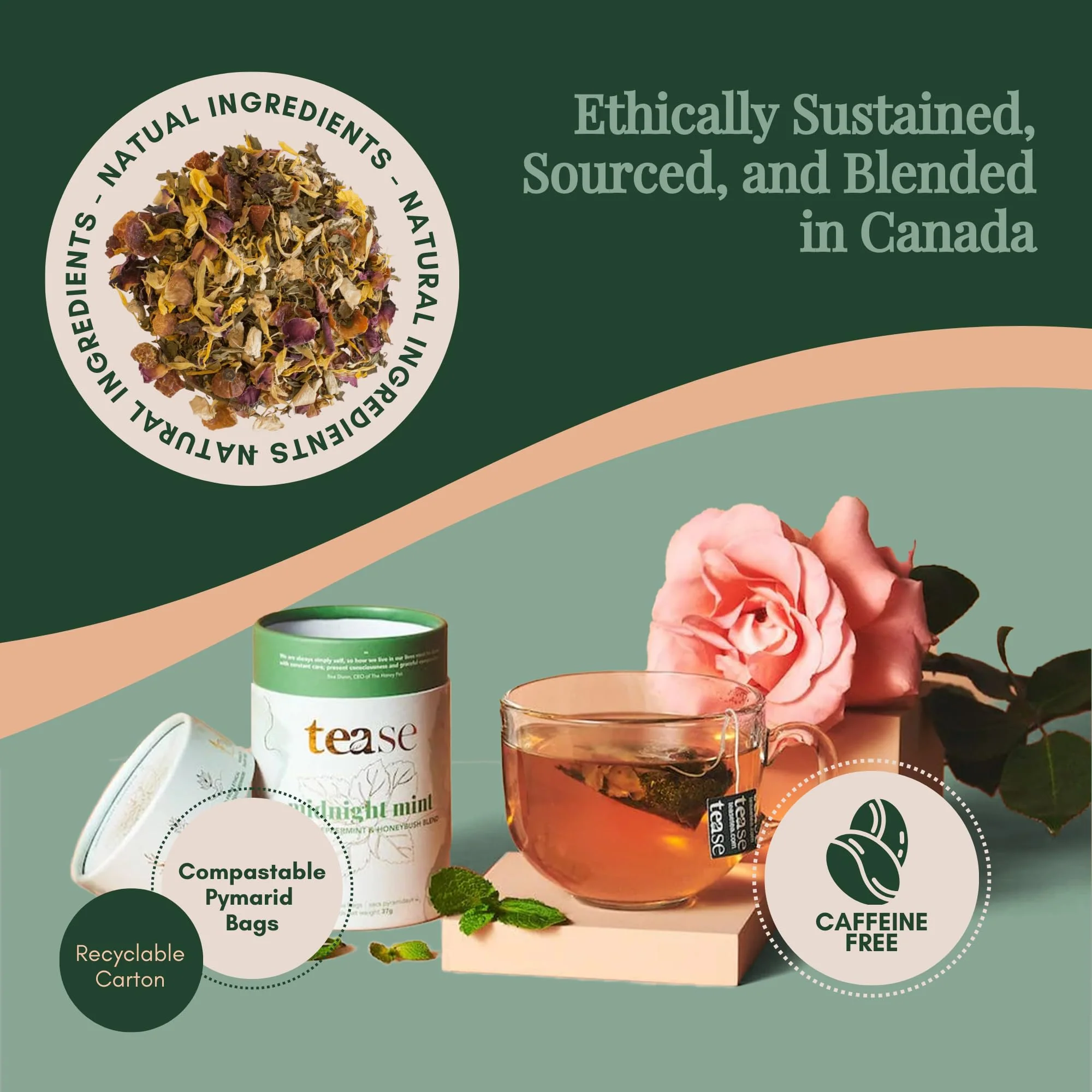 Tease Tea Organic Midnight Mint - Caffeine-Free Herbal Digestive Blend with Peppermint, Spearmint & Peach - Canadian Distribution - Ships Free Within Canada on Orders Above CAD $199 - Image 5
