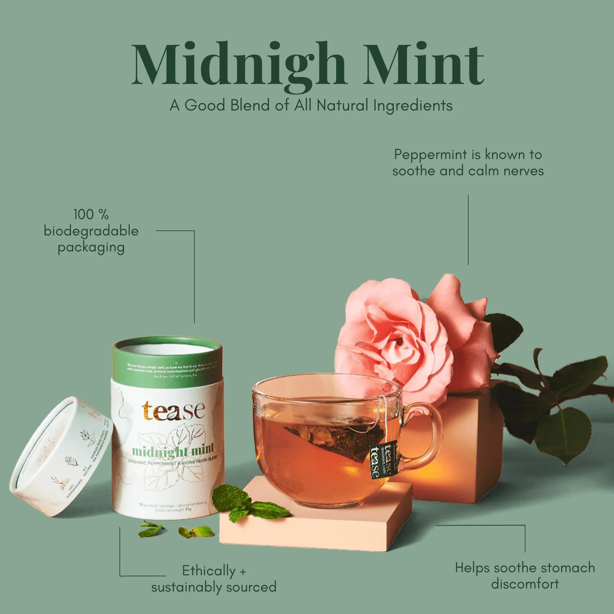 Tease Tea Organic Midnight Mint - Caffeine-Free Herbal Digestive Blend with Peppermint, Spearmint & Peach - Canadian Distribution - Ships Free Within Canada on Orders Above CAD $199 - Image 6