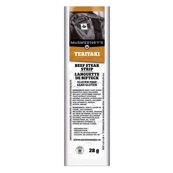 Teriyaki Beef Steak Strips - 48 × 28 g - McSweeney’s - Canadian Distribution - Ships Free Within Canada on Orders Above CAD $199
