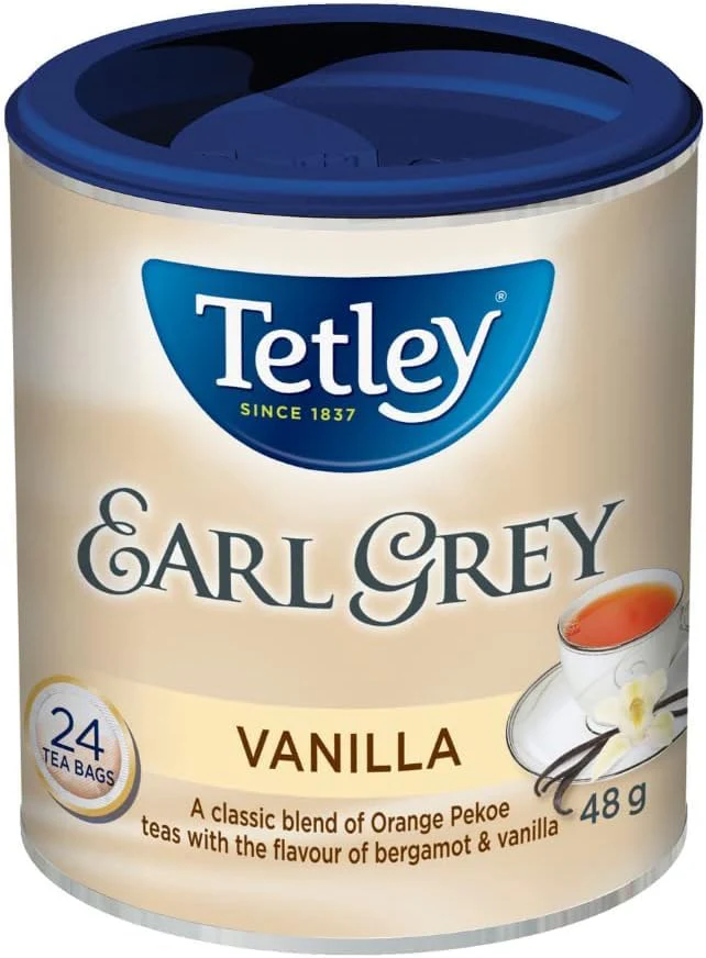 Tetley Earl Grey Vanilla Black Tea - 6 Pack (144 Tea Bags, 288g Total) - Canadian Distribution - Ships Free Within Canada on Orders Above CAD $199