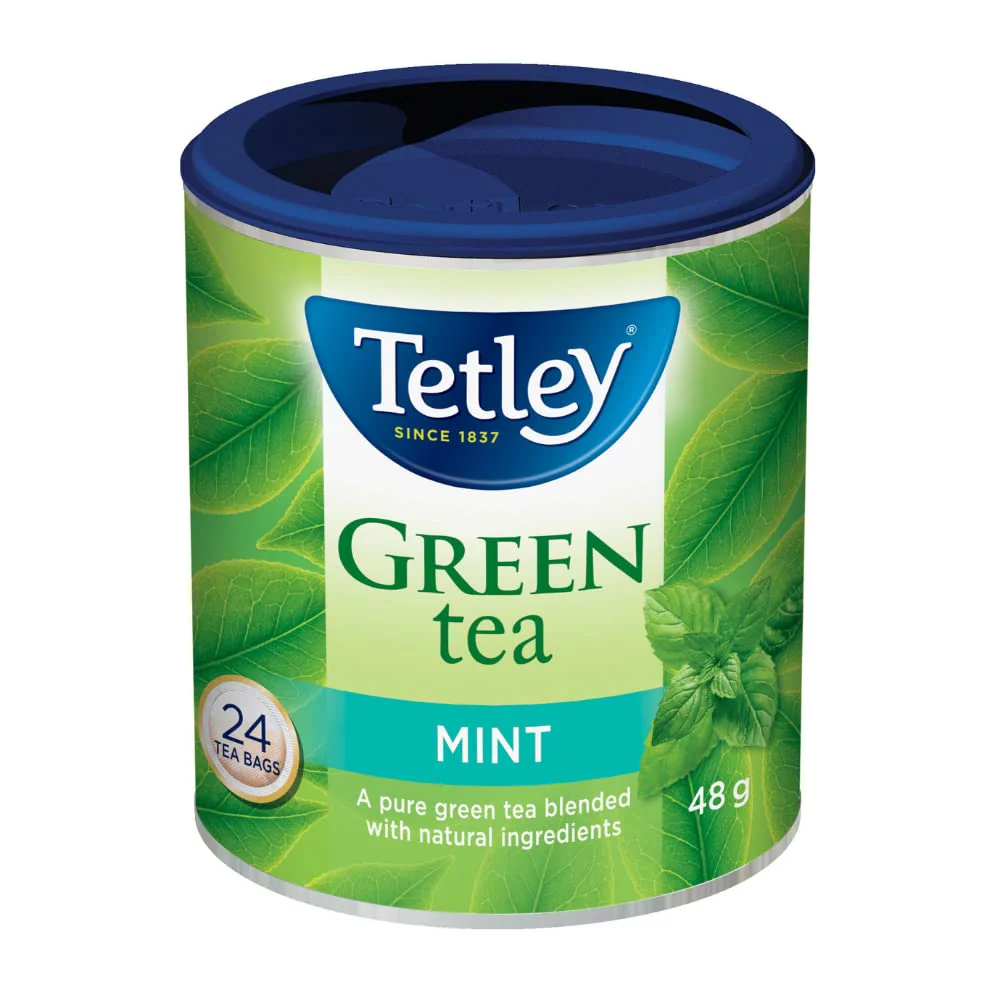 Tetley Green Tea Mint – Refreshing Mint-Infused Green Tea, 24 Tea Bags per Box, 48g, Kosher Certified, Caffeinated (6-Pack) - Canadian Distribution - Ships Free Within Canada on Orders Above CAD $199