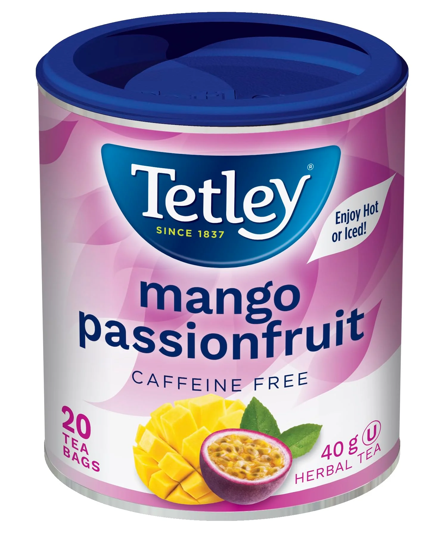 Tetley Mango Passionfruit Herbal Tea, Caffeine-Free Fruit Tea, 20 Tea Bags (40g), Sweet Mango & Tangy Passionfruit Blend, Kosher Certified - (Pack of 6)