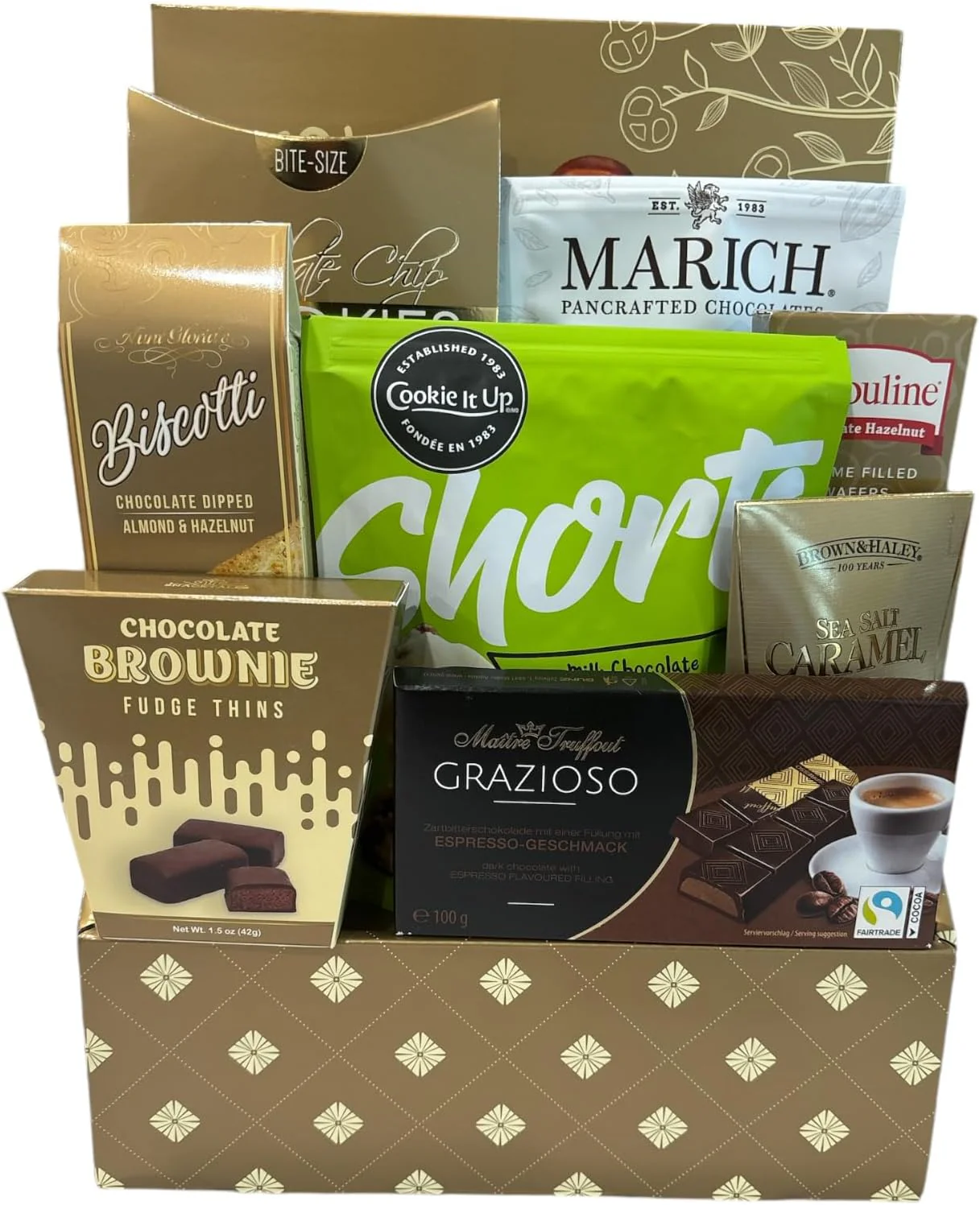 The Supreme Choice Gift Basket - Includes chocolate pretzels, chocolate chip cookies, dark chocolate sea salt caramel, hazelnut wafers, and more - Ships Free Within Canada on Orders Above CAD $199