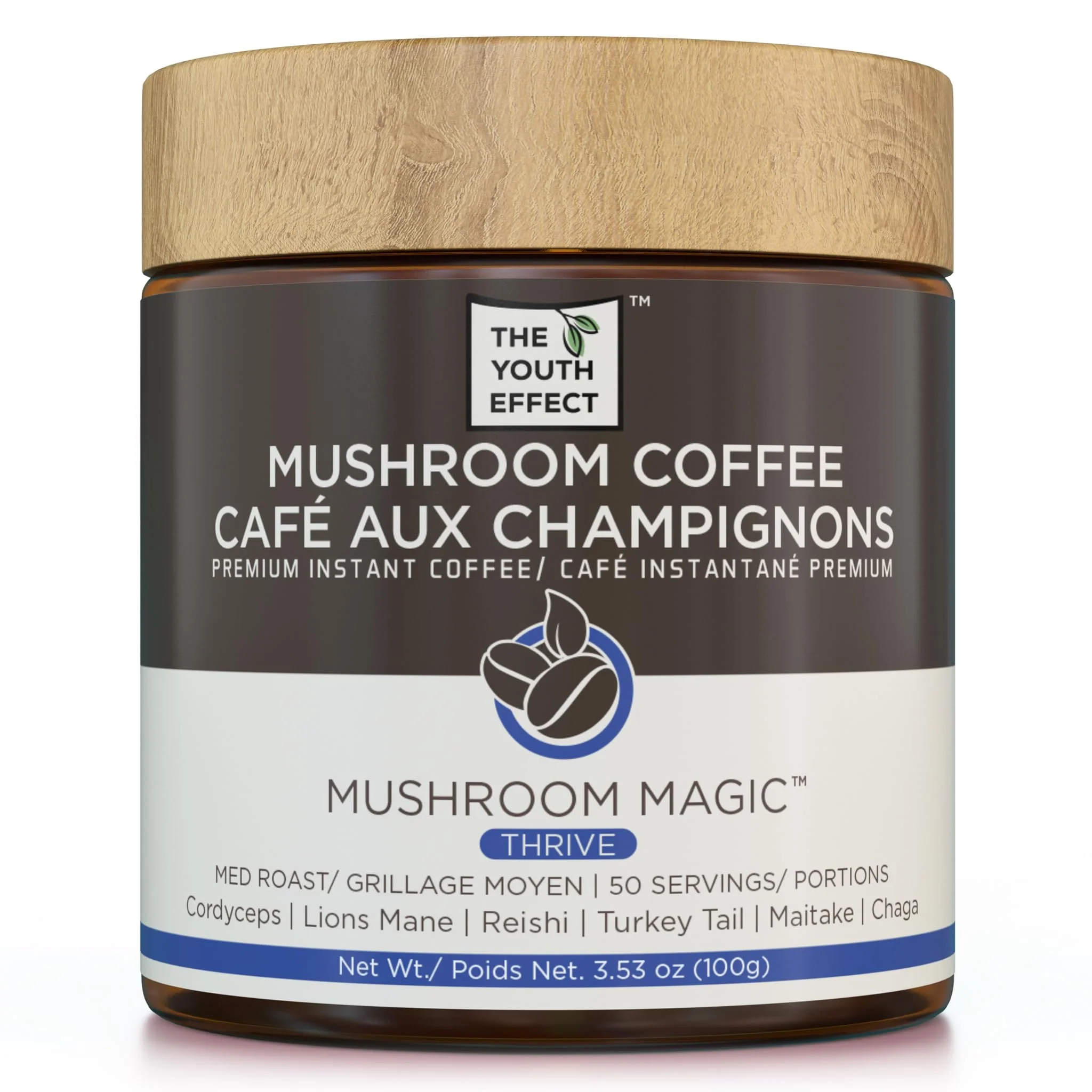 The Youth Effect – Mushroom Coffee – 6 Superfood Mushrooms – 100 g - Canadian Distribution - Ships Free Within Canada on Orders Above CAD $199