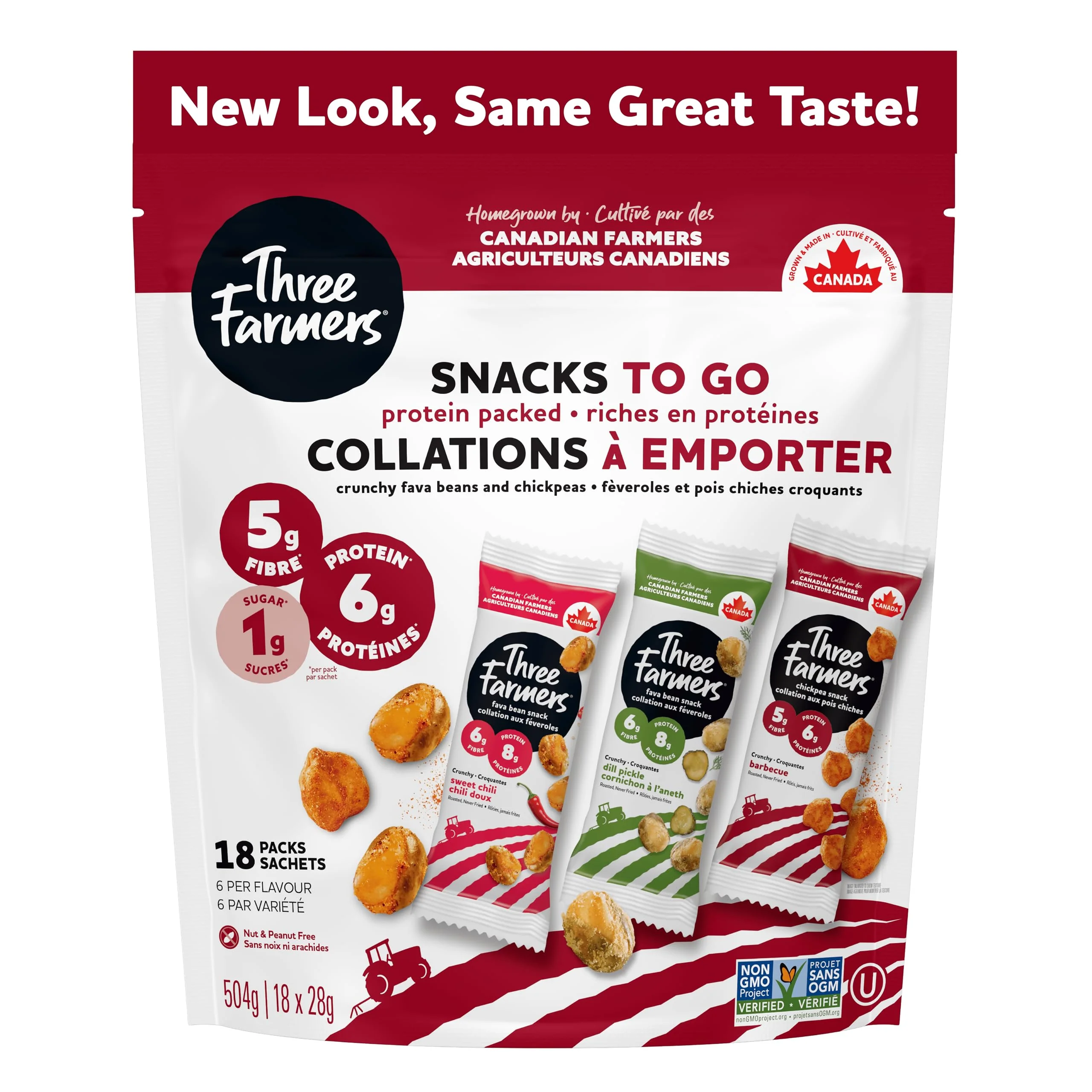 Three Farmers – Healthy Snack Packs – Sweet Chili/Dill Pickle/BBQ – 18 Pack - Canadian Distribution - Ships Free Within Canada on Orders Above CAD $199