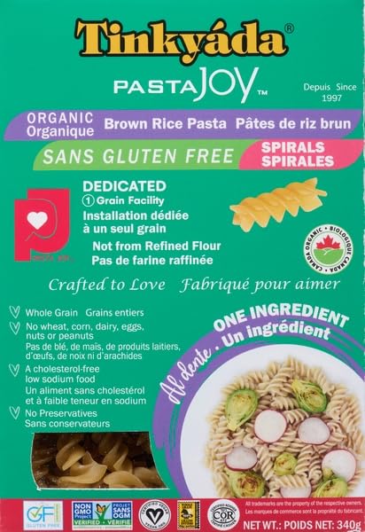 TINKYADA Organic Brown Rice Spirals Pasta, 2 x 340g - Canadian Distribution - Ships Free Within Canada on Orders Above CAD $199
