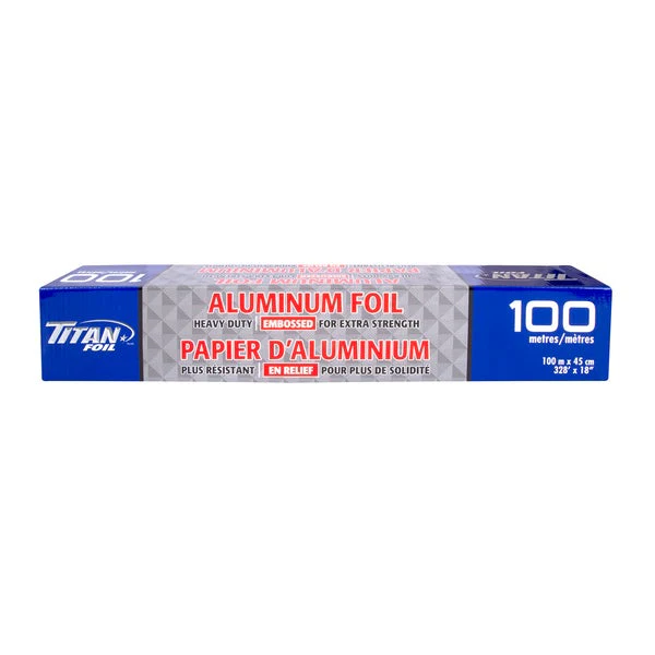 Titan Aluminum Foil Roll - 45 cm × 100 m  - Disposables, Restaurant Packaging and Take-Out Supplies - Canadian Distribution - Ships Free Within Canada on Orders Above CAD $199