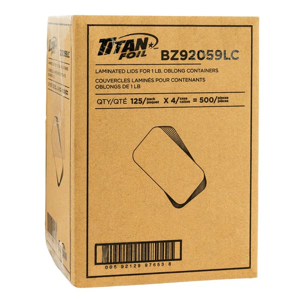 Titan Foil Lids for 1 lb Rectangular Aluminum Containers - Pack of 500 - Disposables, Restaurant Packaging and Take-Out Supplies - Canadian Distribution - Ships Free Within Canada on Orders Above CAD $199