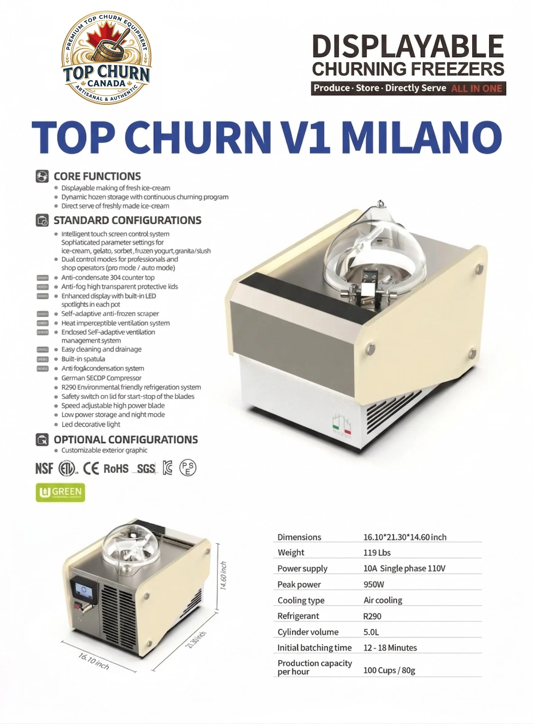 V1 Milano - Table Top Commercial Gelato Ice Cream Maker - Top Churn Canada - Canadian Distributor - Image 2