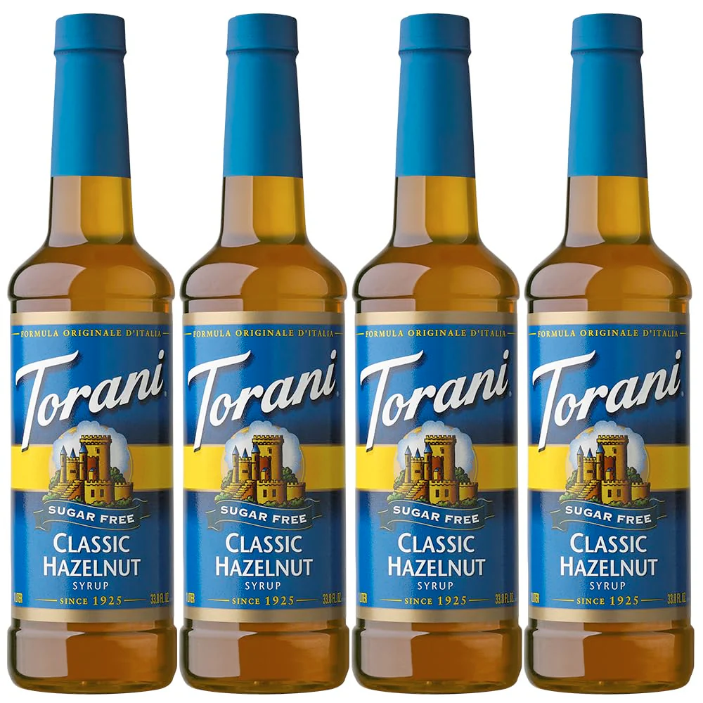 Torani Sugar-Free Classic Hazelnut Syrup – 4-Pack (750ml Bottles) - Canadian Distribution - Ships Free Within Canada on Orders Above CAD $199