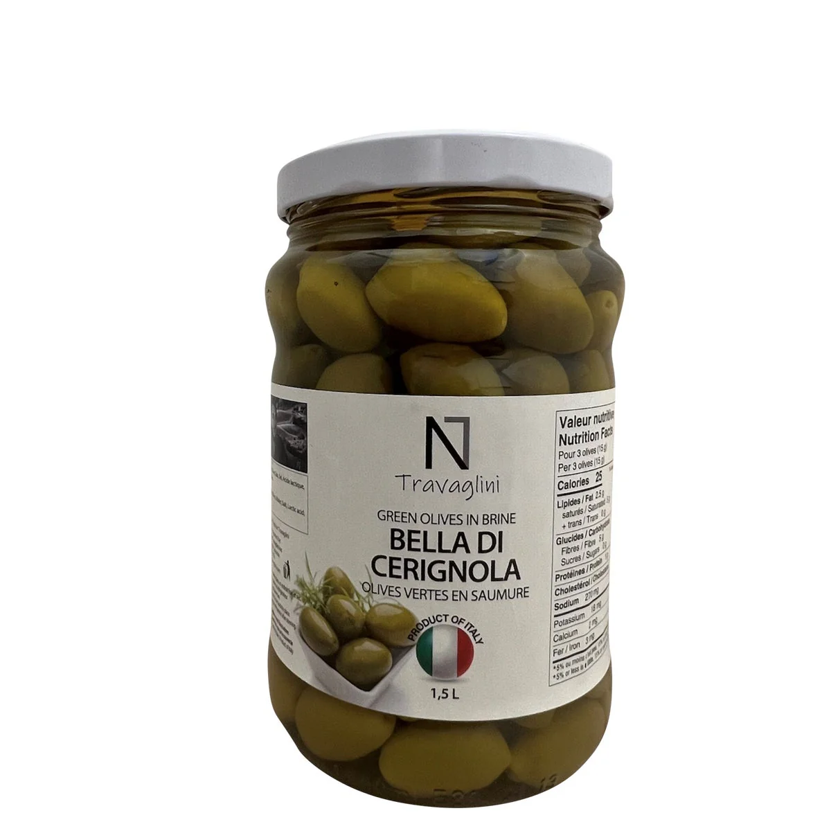 Travaglini Green Cerignola Olives in Brine - 4 x 1.5 L - Grocery and Food Items - Canadian Distribution - Ships Free Within Canada on Orders Above CAD $199