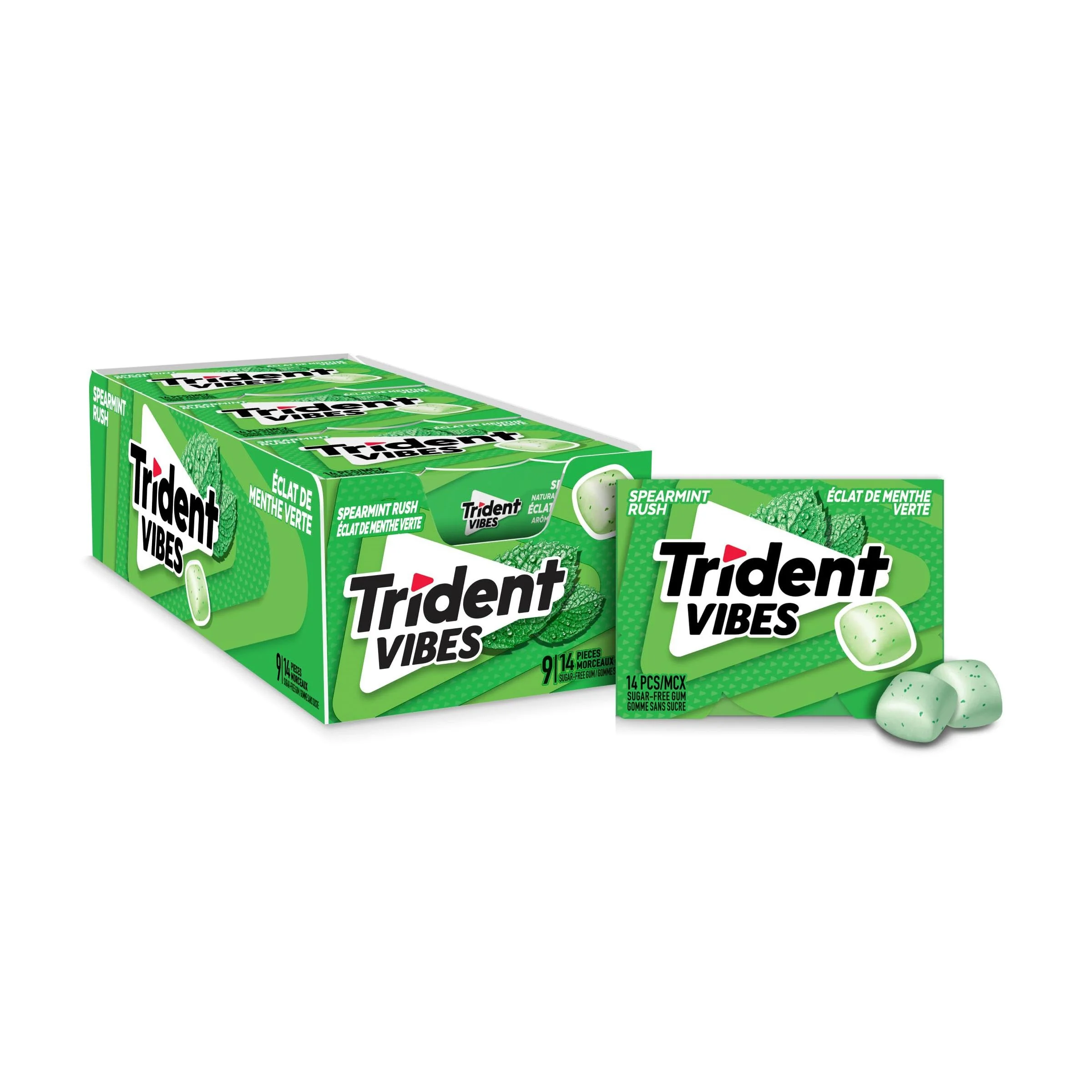 Trident Vibes Spearmint Rush Sugar-Free Gum - 9 Pack Clutch Box (126 Pieces) - Canadian Distribution - Ships Free Within Canada on Orders Above CAD $199