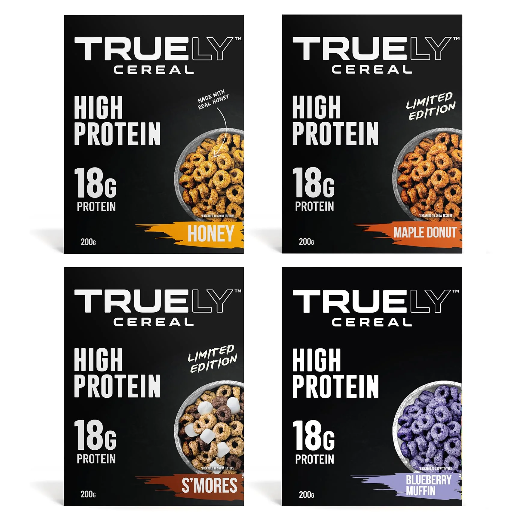 Truely – High Protein Cereal – Limited Edition – Pack of 4 - Canadian Distribution - Ships Free Within Canada on Orders Above CAD $199