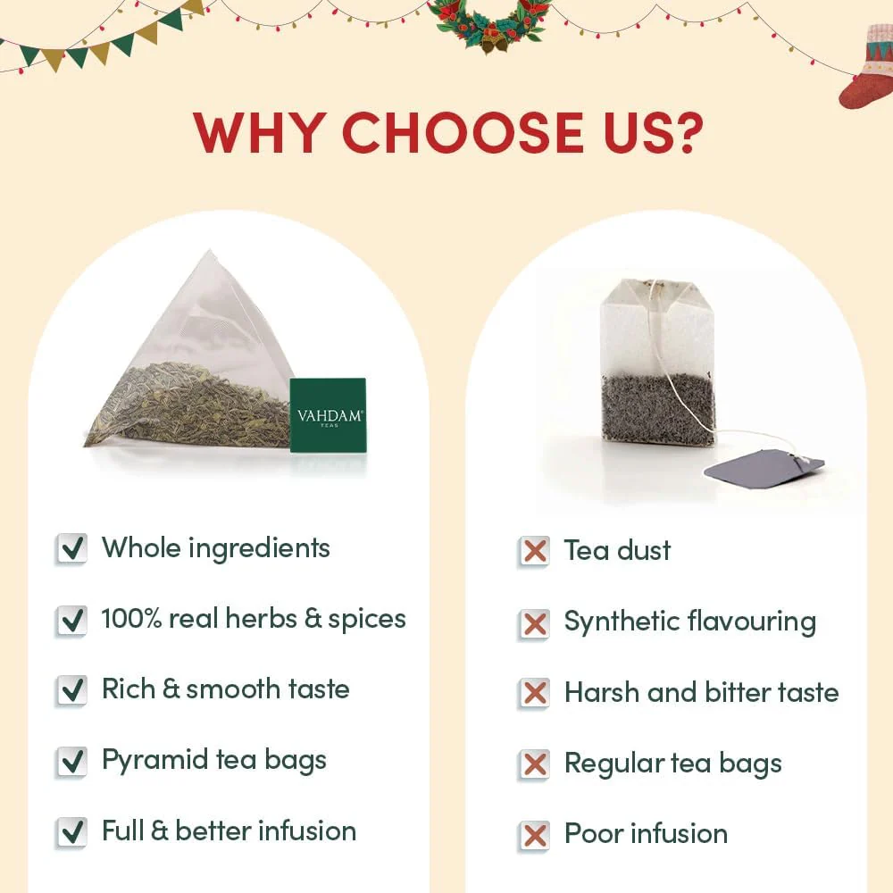 VAHDAM – Christmas Tea Bags Gift Set – 24 Flavours – 24 Bags - Canadian Distribution - Ships Free Within Canada on Orders Above CAD $199 - Image 3