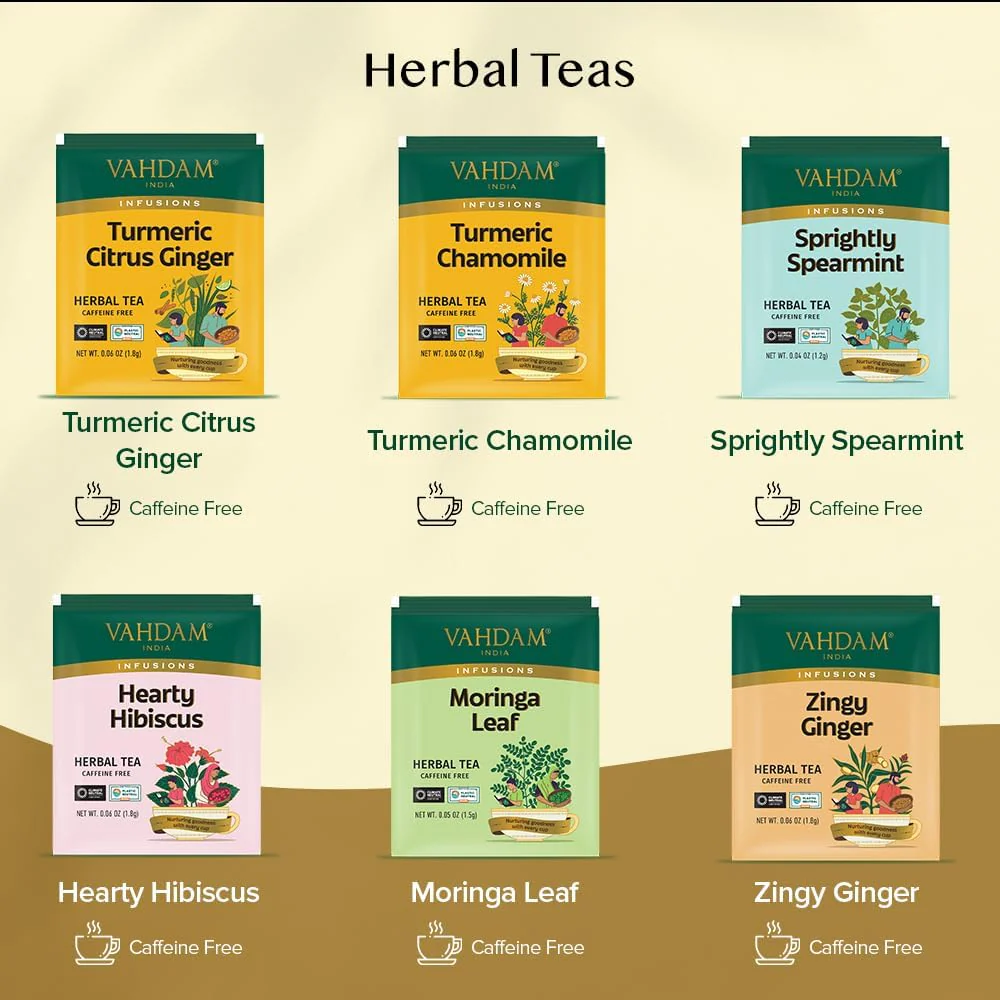 VAHDAM Herbal Tea Sampler - 36 Tea Bags in 6 Varieties | Caffeine-Free, Non-GMO Blends - Canadian Distribution - Ships Free Within Canada on Orders Above CAD $199 - Image 8