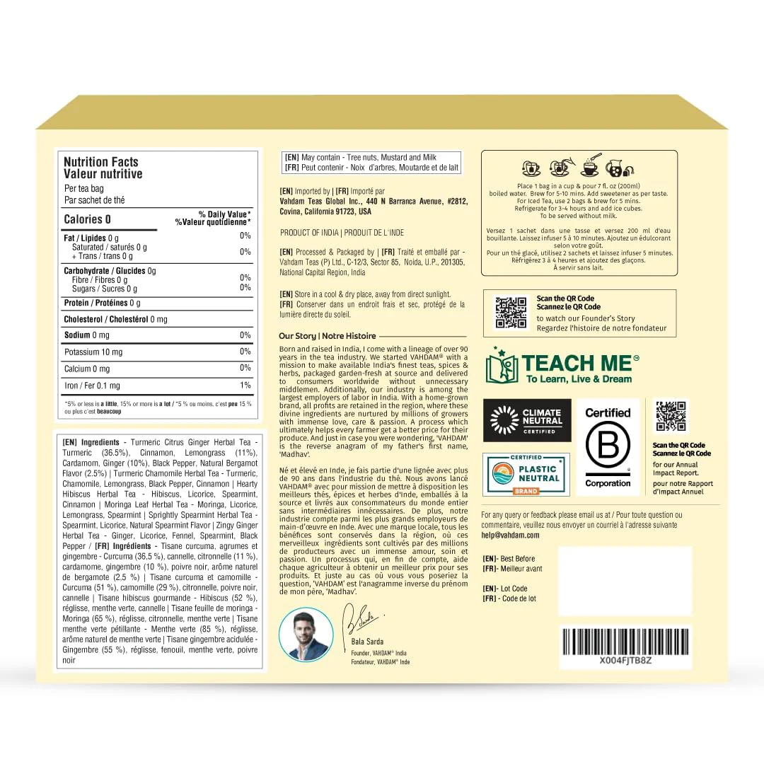 VAHDAM Herbal Tea Sampler - 36 Tea Bags in 6 Varieties | Caffeine-Free, Non-GMO Blends - Canadian Distribution - Ships Free Within Canada on Orders Above CAD $199 - Image 9