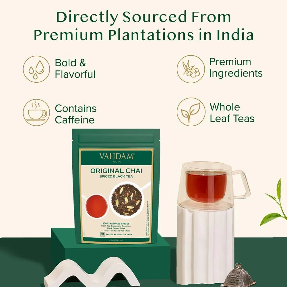 VAHDAM Masala Chai Tea Loose Leaf - 50 Cups (3.53oz) | Black Tea with Cinnamon, Cardamom, Cloves & Black Pepper - Canadian Distribution - Ships Free Within Canada on Orders Above CAD $199 - Image 6