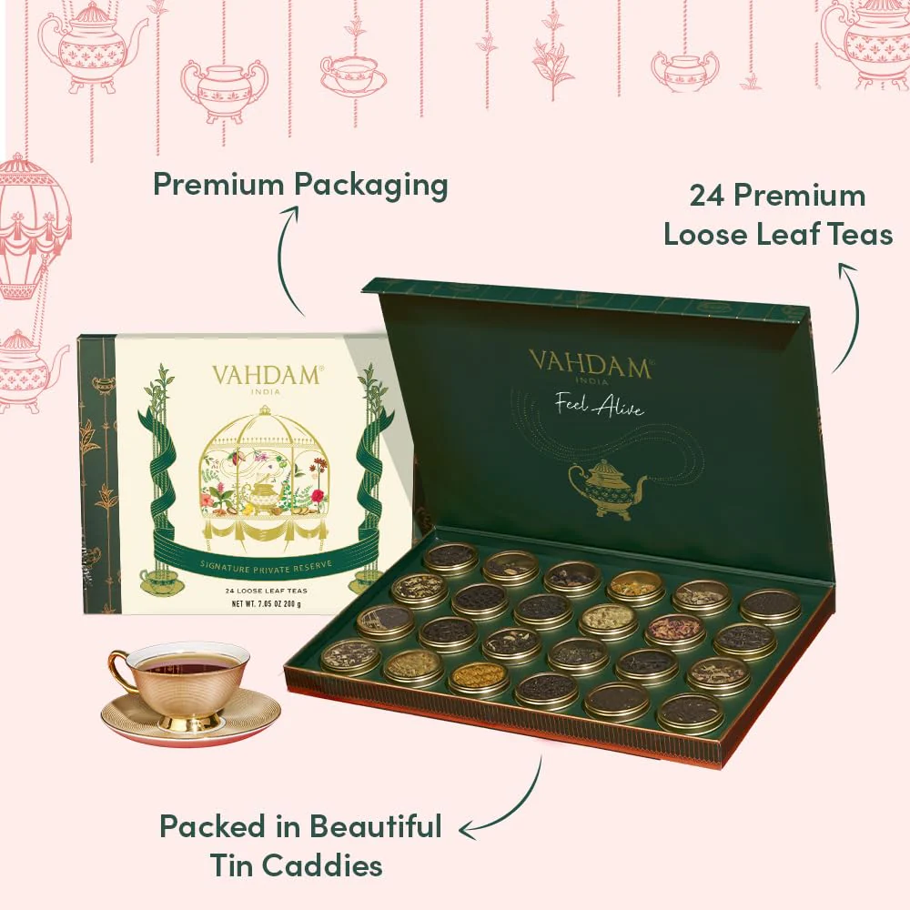 VAHDAM – Tea Gift Set – 24 Loose Leaf Teas – Luxury Tin Caddies - Canadian Distribution - Ships Free Within Canada on Orders Above CAD $199 - Image 4
