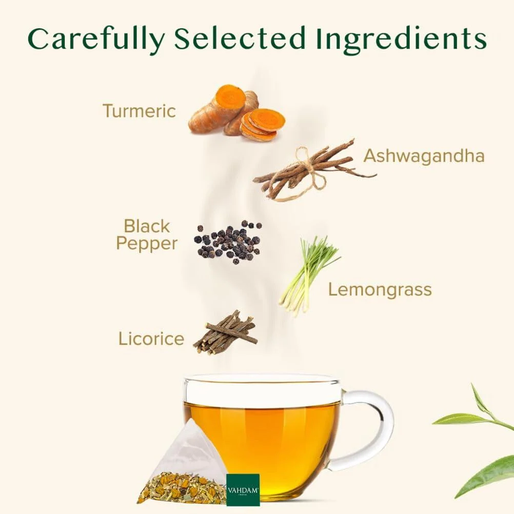 VAHDAM – Turmeric Ashwagandha Tea – Herbal – 100 Count – Caffeine free blend - Canadian Distribution - Ships Free Within Canada on Orders Above CAD $199 - Image 9