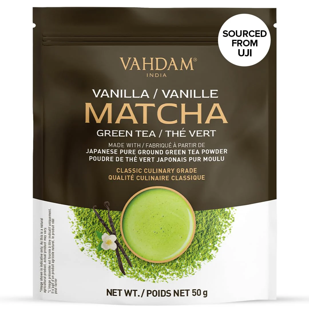 VAHDAM Vanilla Matcha Green Tea Powder (2 x 1.76oz/50g) - Pure Japanese Matcha with Madagascar Vanilla - Canadian Distribution - Ships Free Within Canada on Orders Above CAD $199