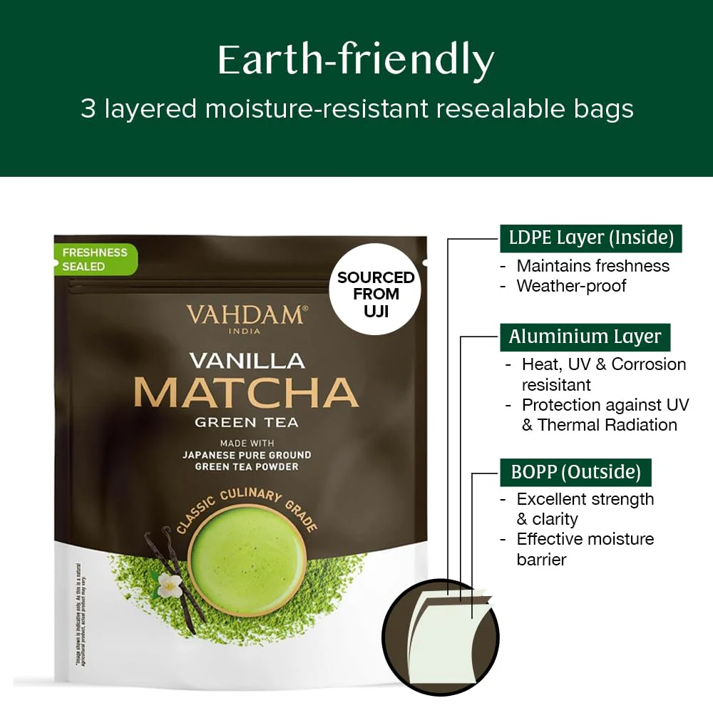VAHDAM Vanilla Matcha Green Tea Powder (2 x 1.76oz/50g) - Pure Japanese Matcha with Madagascar Vanilla - Canadian Distribution - Ships Free Within Canada on Orders Above CAD $199 - Image 2