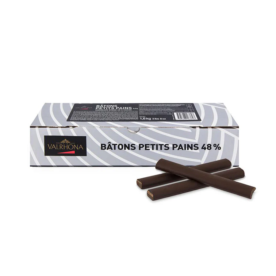 VALRHONA 48% Dark Chocolate Batons – For Croissants & Pain au Chocolat - 1.6kg (approximately 300 pieces) - Canadian Distribution - Ships Free Within Canada on Orders Above CAD $199