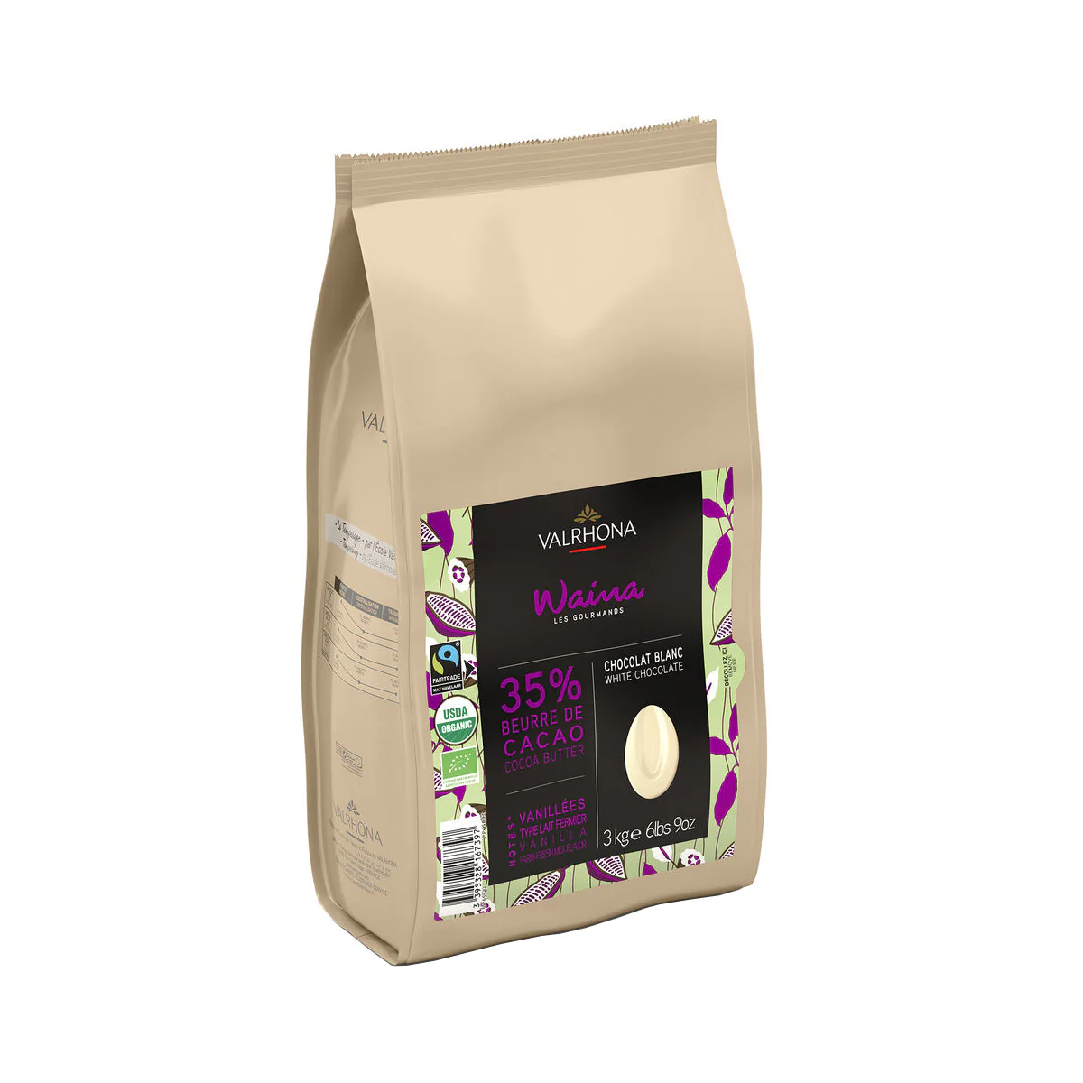 VALRHONA Waina 35% Organic White Chocolate Couverture 3kg - Canadian Distribution - Ships Free Within Canada on Orders Above CAD $199