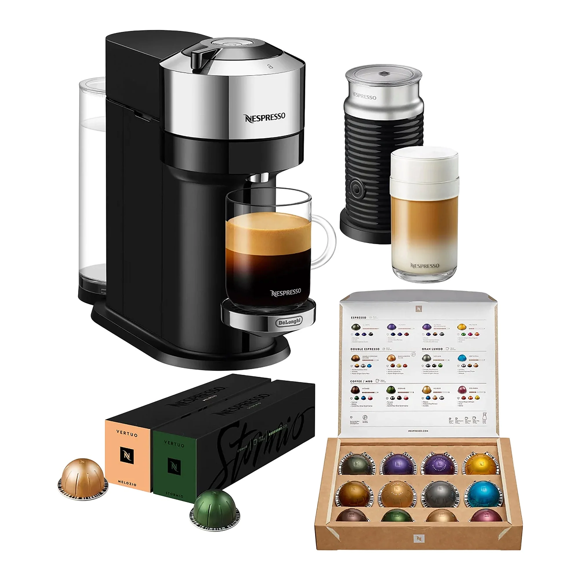 Vertuo Next Deluxe Coffee and Espresso Maker by DeLonghi - Chrome - With Aeroccino Milk Frother - Nespresso - Restaurant Equipment and Smallwares - Canadian Distribution