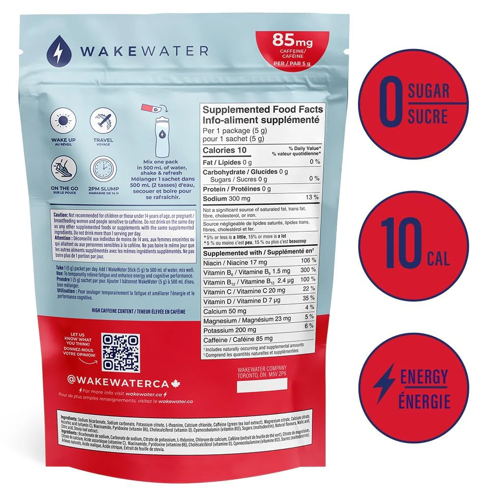 WakeWater Plus – Energy Powder – Cherry Lime – 10 Sticks – Natural green tea caffeine - Canadian Distribution - Ships Free Within Canada on Orders Above CAD $199 - Image 4