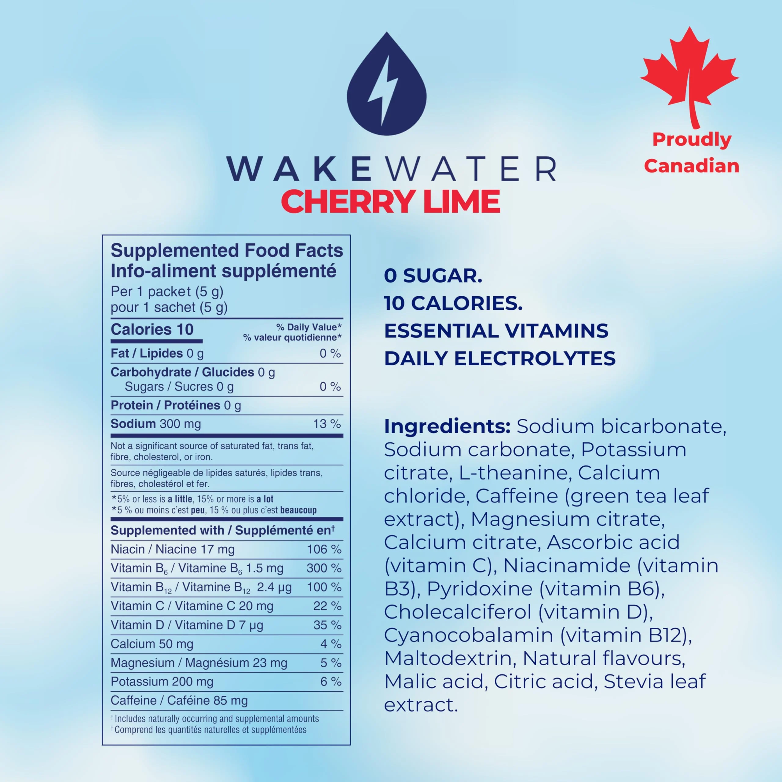 WakeWater Plus – Energy Powder – Cherry Lime – 10 Sticks – Natural green tea caffeine - Canadian Distribution - Ships Free Within Canada on Orders Above CAD $199 - Image 5