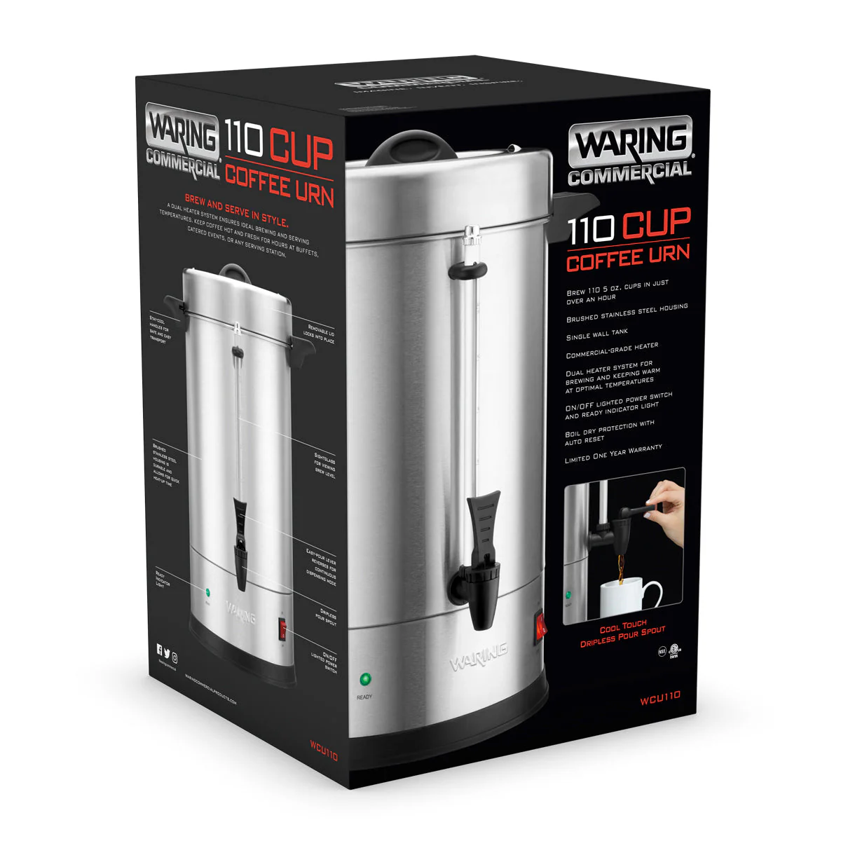 WCU110 110-Cup Stainless-Steel Coffee Urn by Waring Commercial - Image 3