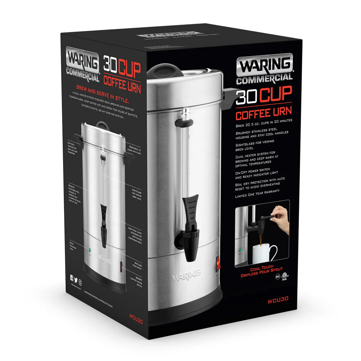 WCU30 30-Cup Stainless-Steel Coffee Urn by Waring Commercial - Image 3
