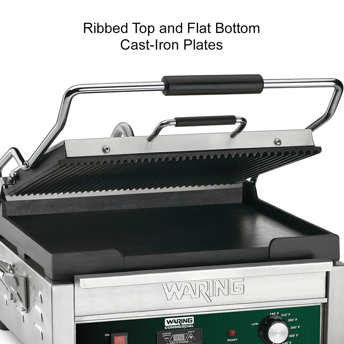WDG250 Dual Combination Grill - Ribbed Top Plate, Flat Bottom Plate - Large Panini Grill by Waring Commercial - Image 4