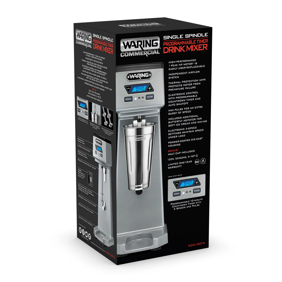 WDM120TX Heavy-Duty Single-Spindle Drink Mixer with Timer & Hands Free Operation by Waring Commercial - Image 6