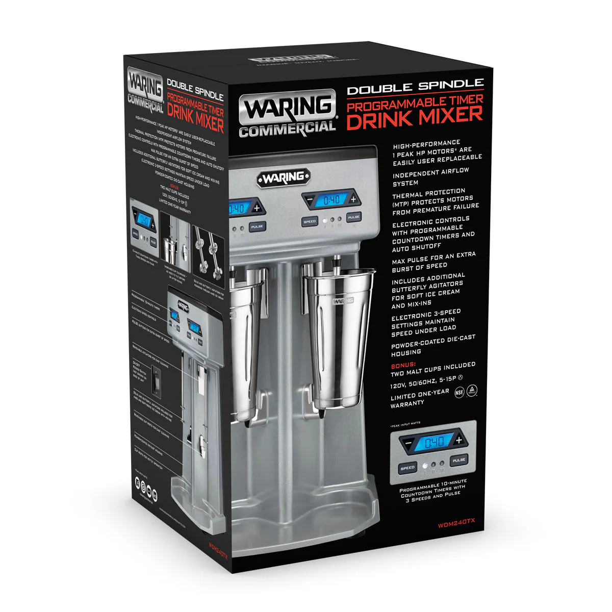 WDM240TX Heavy-Duty Double-Spindle Drink Mixer with Timer & Hands Free Operation by Waring Commercial - Image 6