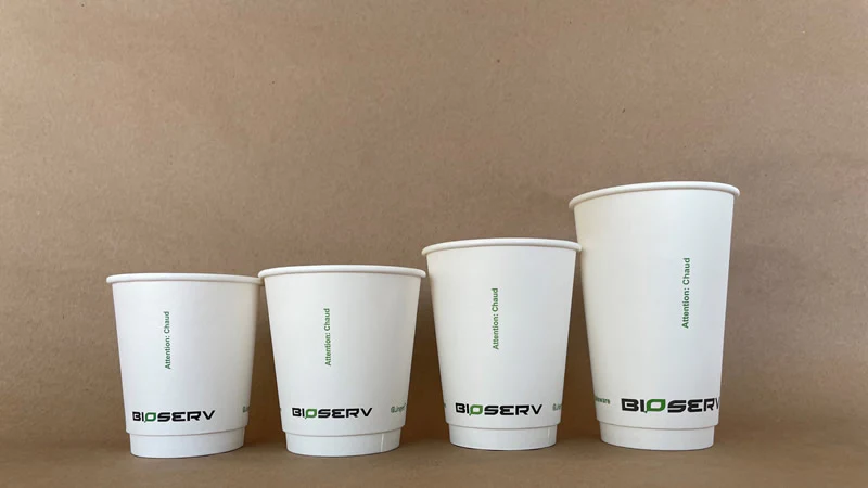 White Bioserv Double Wall AG Hot Cup - 8/10/12/16 oz - 500cs BPI - Disposable Take Away Food Packaging - Canadian Distribution