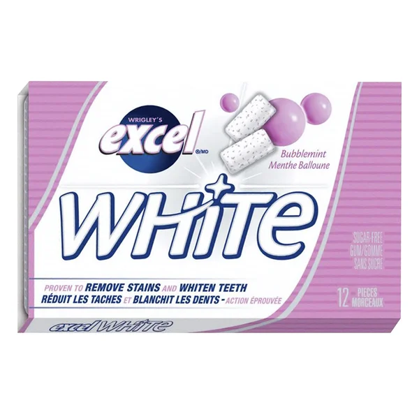 White Sugar-free Bubblemint Gum - 48 x Packs of 12 - Excel - Canadian Distribution - Ships Free Within Canada on Orders Above CAD $199